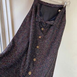 Vintage 1970s Long Buttondown Glittery Disco Style Maxi Skirt Black, Gold, Blue,